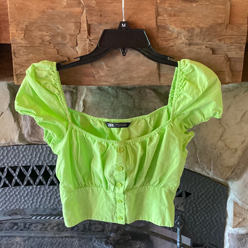 Zara lime green crop baby doll top